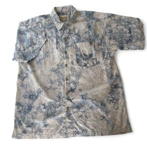 Santiki Es Lo Que Es Men Button Down Pocket Shirt Short Sleeve Sz L Blue Tie Dye